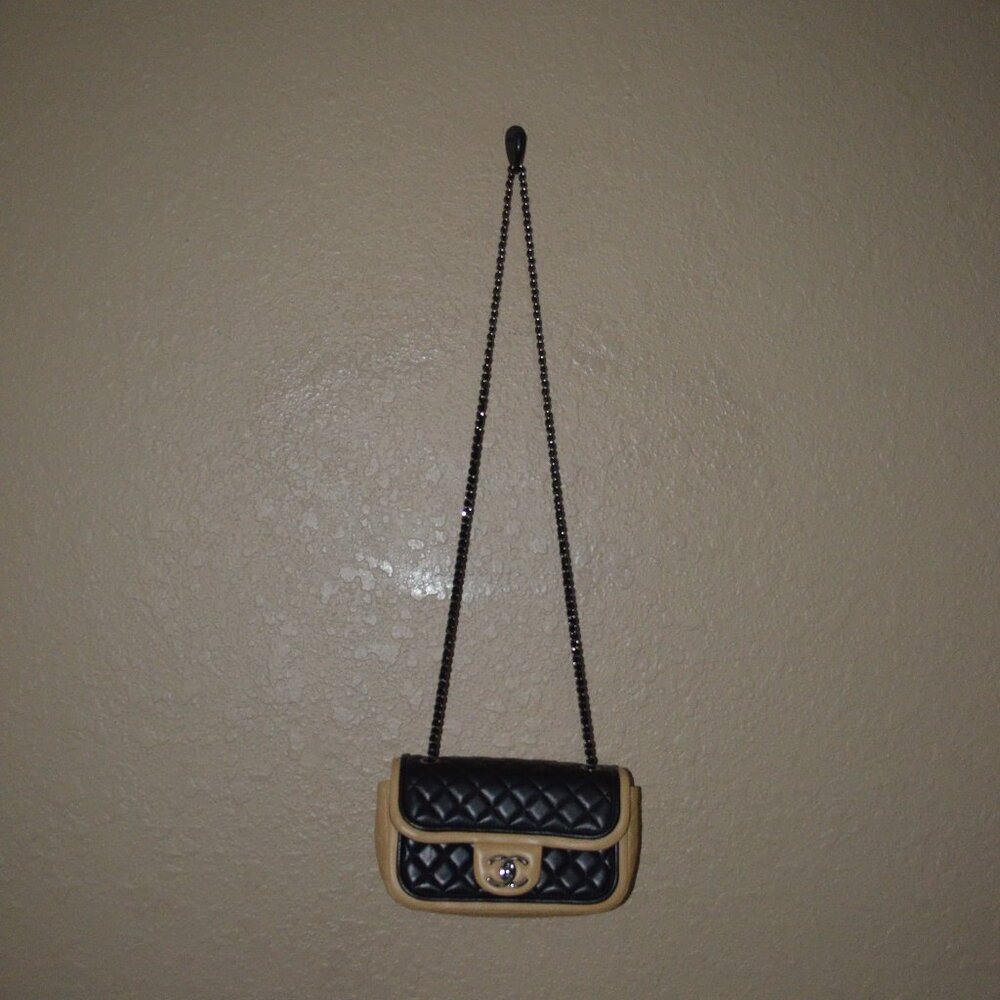 Chanel Black Small Tan Two Tone Flap Chain Strap Crossbody Shoulder Handbag - Picture 9 of 13